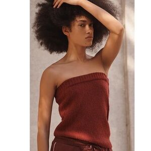 ANTHROPOLOGIE FLAT WHITE Wool Tube Top Sweater Crimson Size XL NEW
